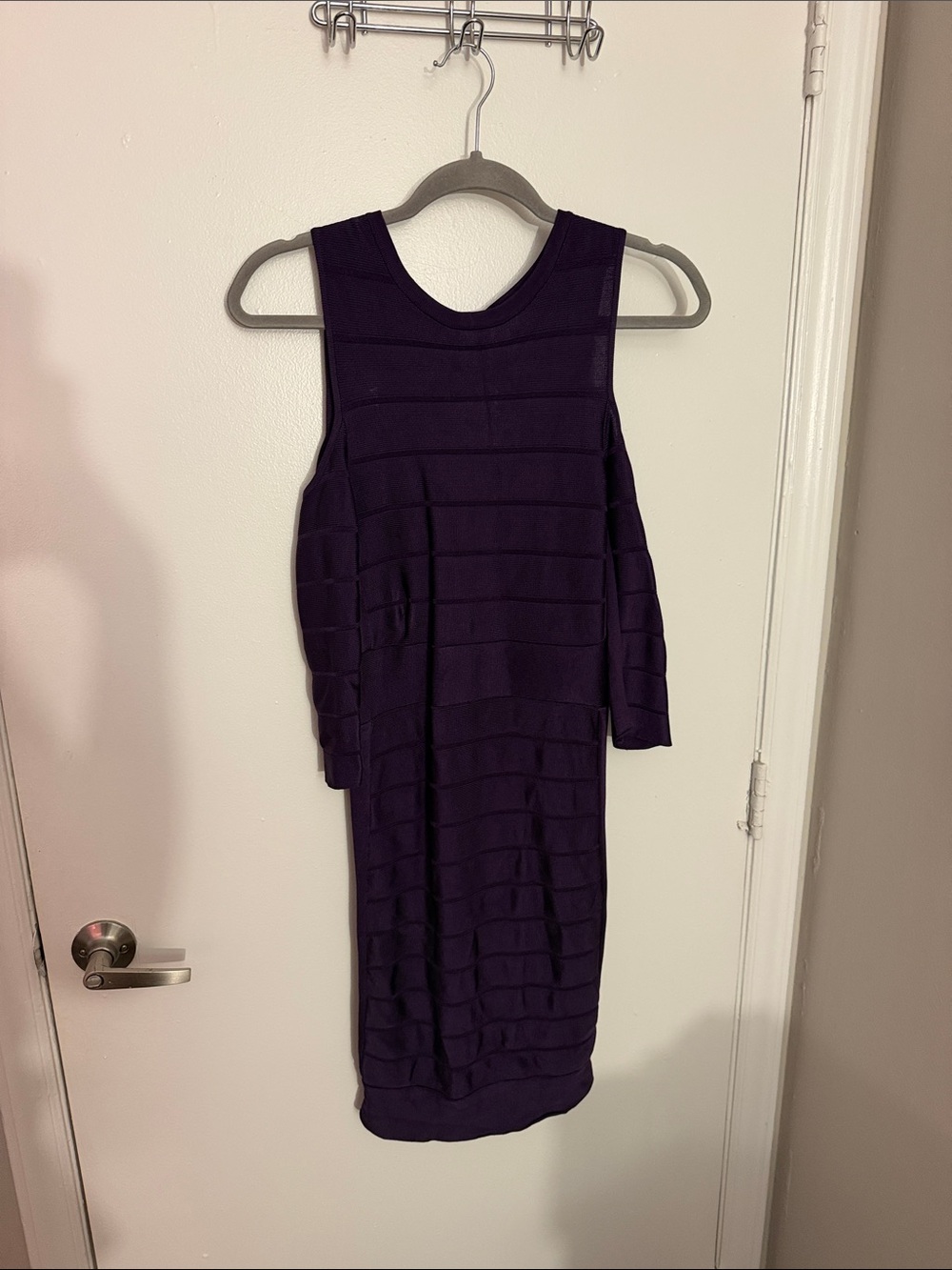 French Connection Deep Purple Ribbed Midi Dress
